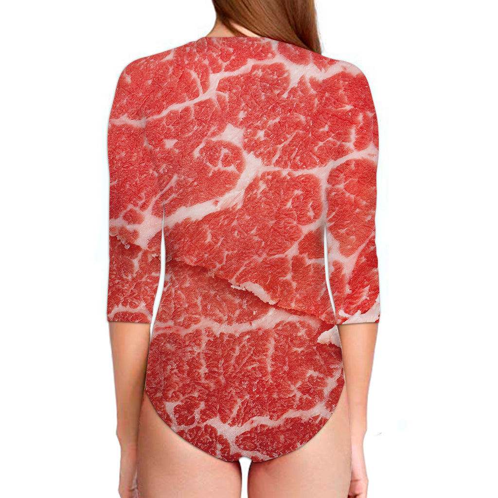 Meat Print Long Sleeve Swimsuit