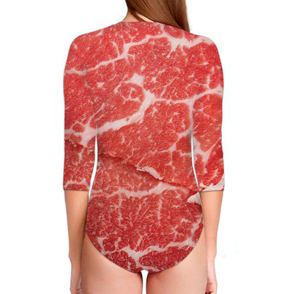 Meat Print Long Sleeve Swimsuit