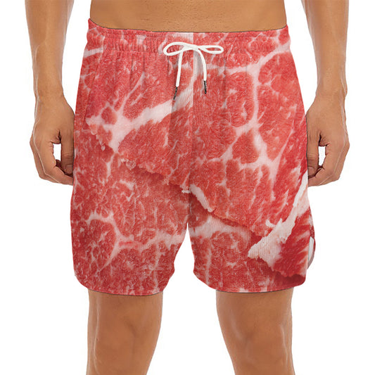 Meat Print Men's Split Running Shorts