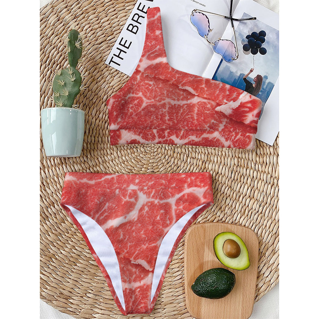Meat Print One Shoulder Bikini Top