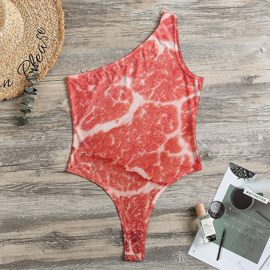 Meat Print One Shoulder Bodysuit