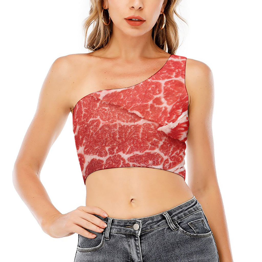 Meat Print One Shoulder Crop Top