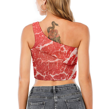 Meat Print One Shoulder Crop Top