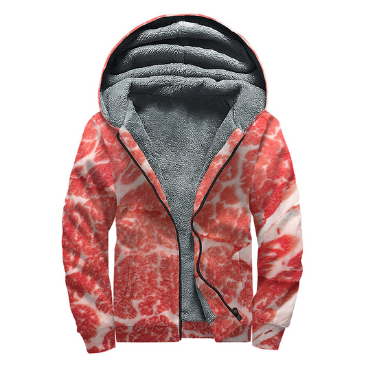 Meat Print Sherpa Lined Zip Up Hoodie
