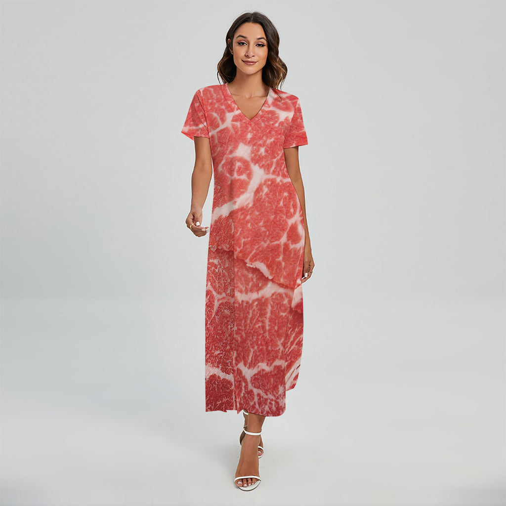 Meat Print Short Sleeve Maxi Dress
