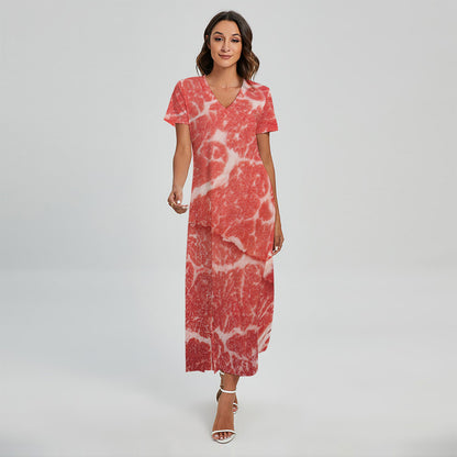 Meat Print Short Sleeve Maxi Dress