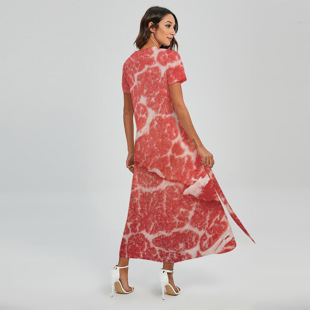 Meat Print Short Sleeve Maxi Dress