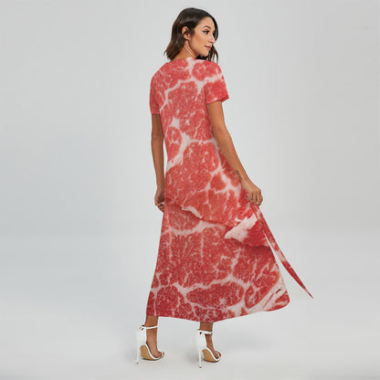 Meat Print Short Sleeve Maxi Dress