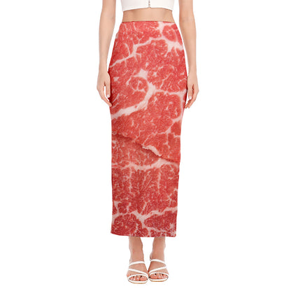 Meat Print Side Slit Maxi Skirt