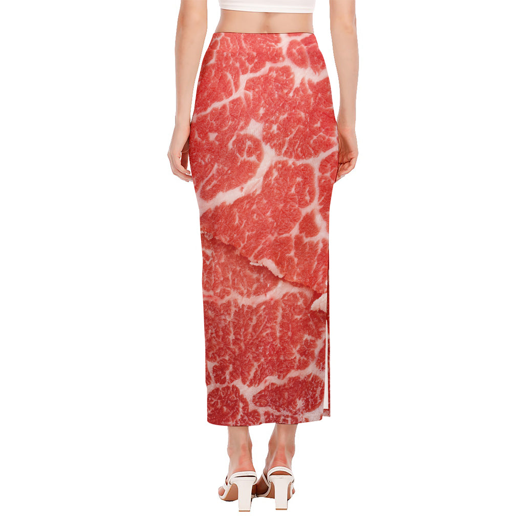 Meat Print Side Slit Maxi Skirt