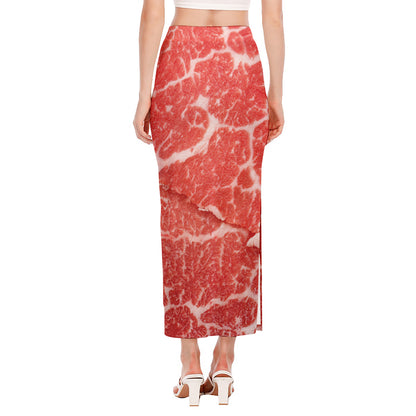 Meat Print Side Slit Maxi Skirt