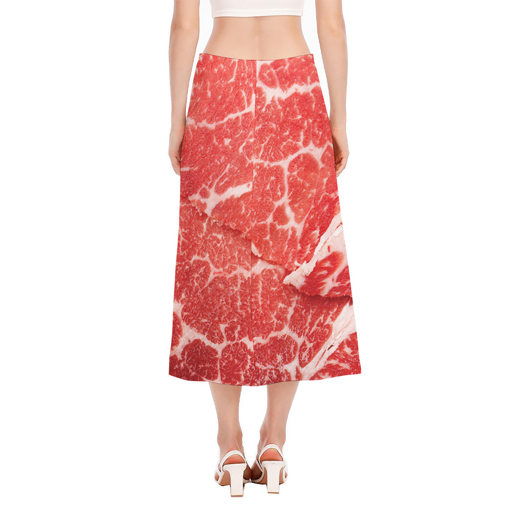 Meat Print Side Slit Midi Skirt