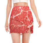 Meat Print Side Slit Mini Skirt
