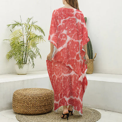 Meat Print Silk V-Neck Kaftan Dress