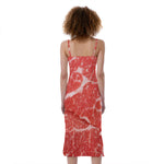 Meat Print Slim Fit Midi Cami Dress