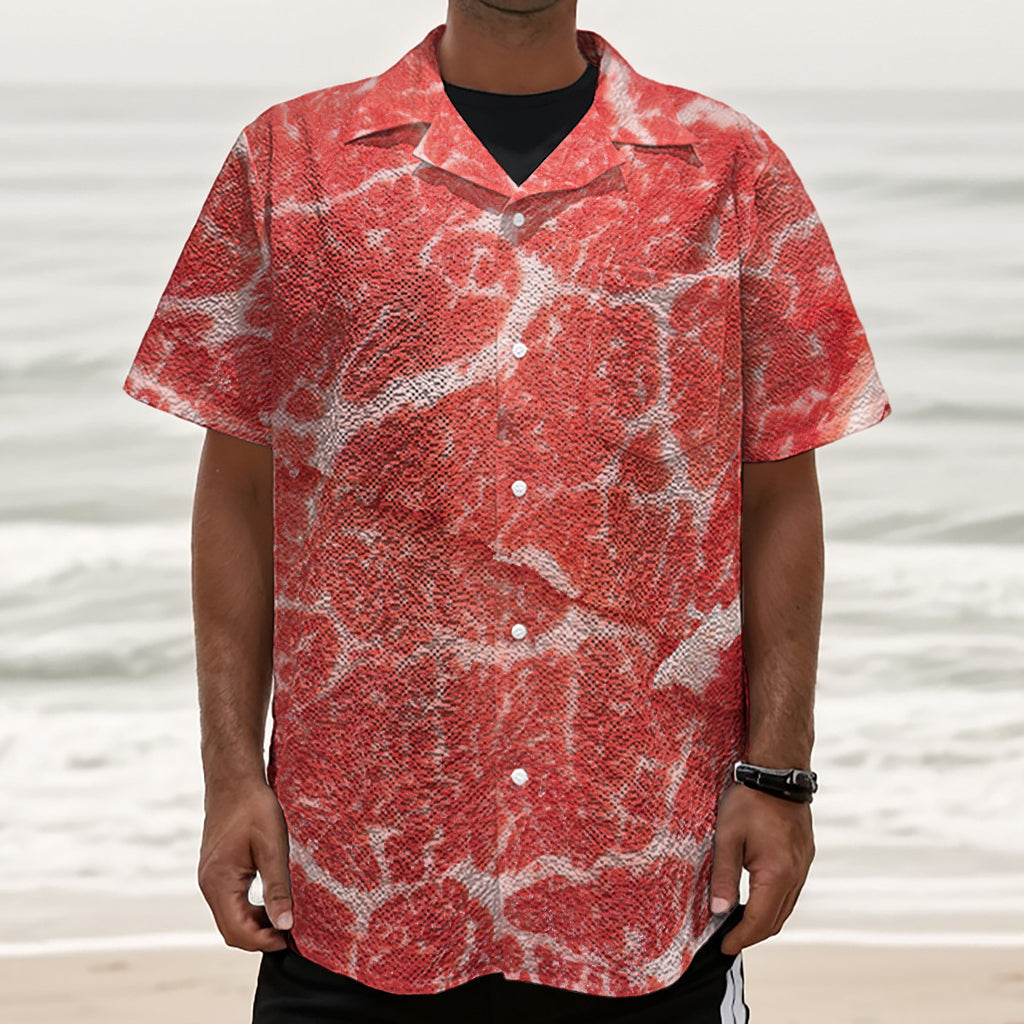 Meat Print Textured Short Sleeve Shirt