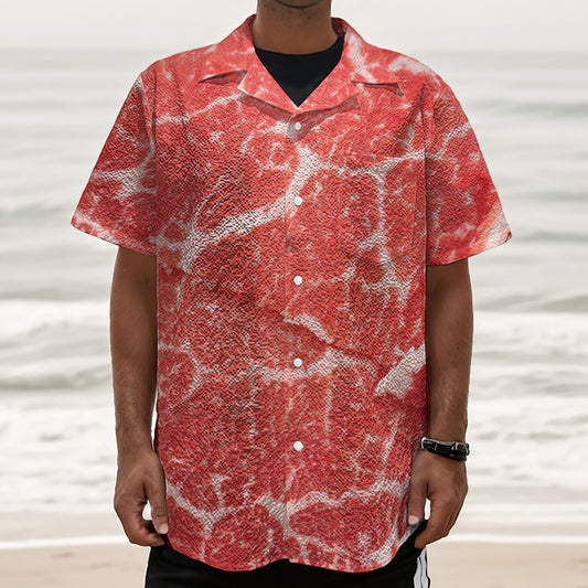 Meat Print Textured Short Sleeve Shirt