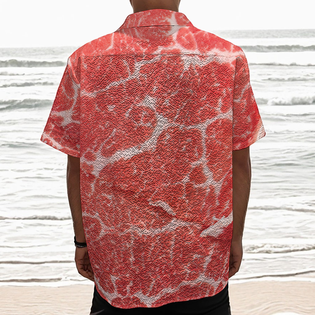 Meat Print Textured Short Sleeve Shirt