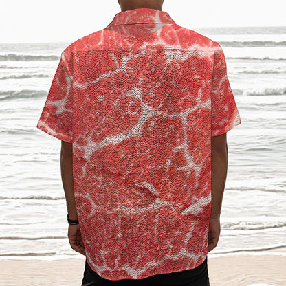 Meat Print Textured Short Sleeve Shirt