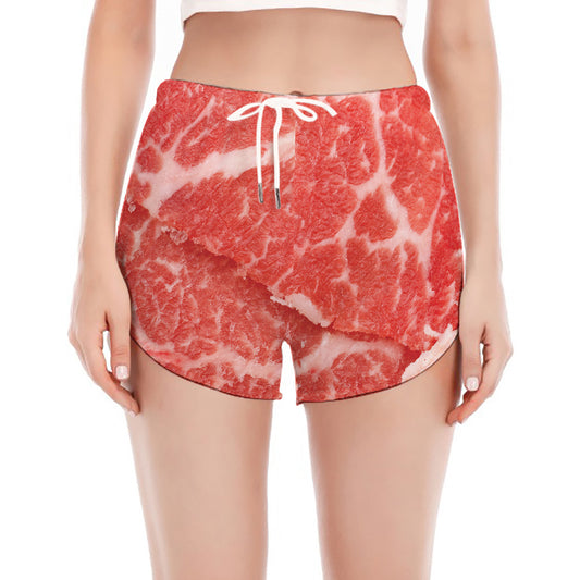 Meat Print Women's Split Running Shorts