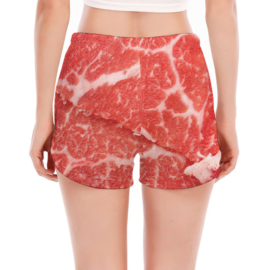 Meat Print Women's Split Running Shorts