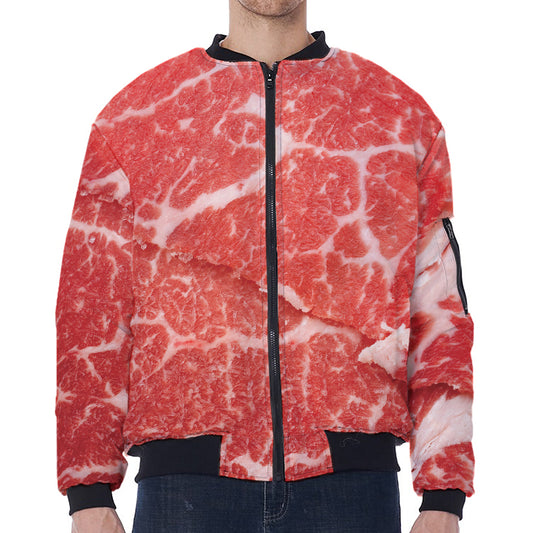 Meat Print Zip Sleeve Bomber Jacket