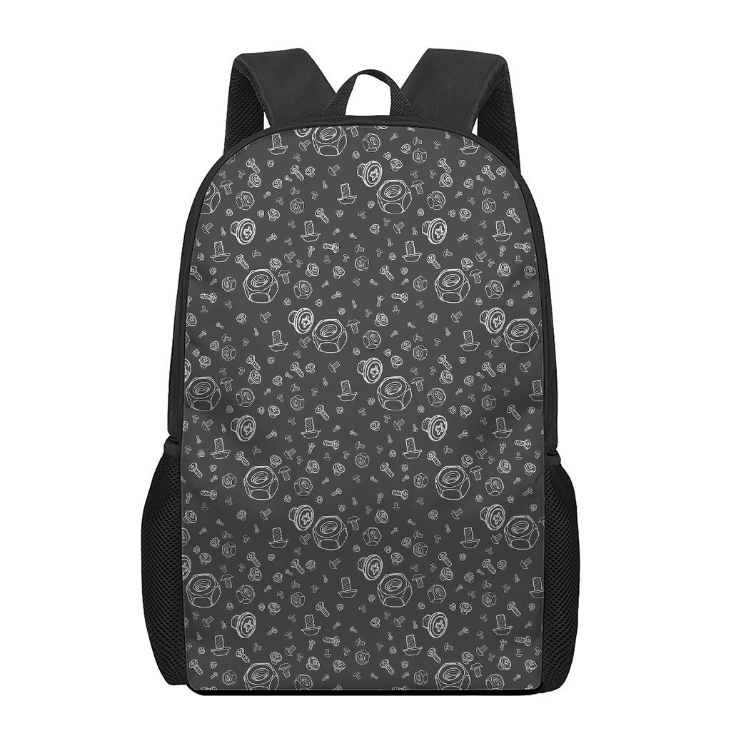 Mechanic Nuts and Bolts Pattern Print 17 Inch Backpack