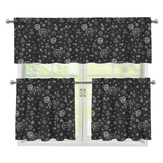 Mechanic Nuts and Bolts Pattern Print 3 Piece Kitchen Curtains