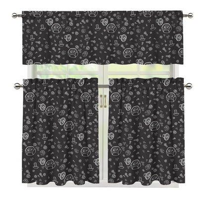 Mechanic Nuts and Bolts Pattern Print 3 Piece Kitchen Curtains
