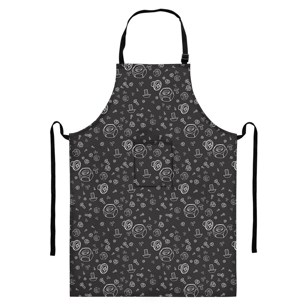Mechanic Nuts and Bolts Pattern Print Bib Apron With Pocket