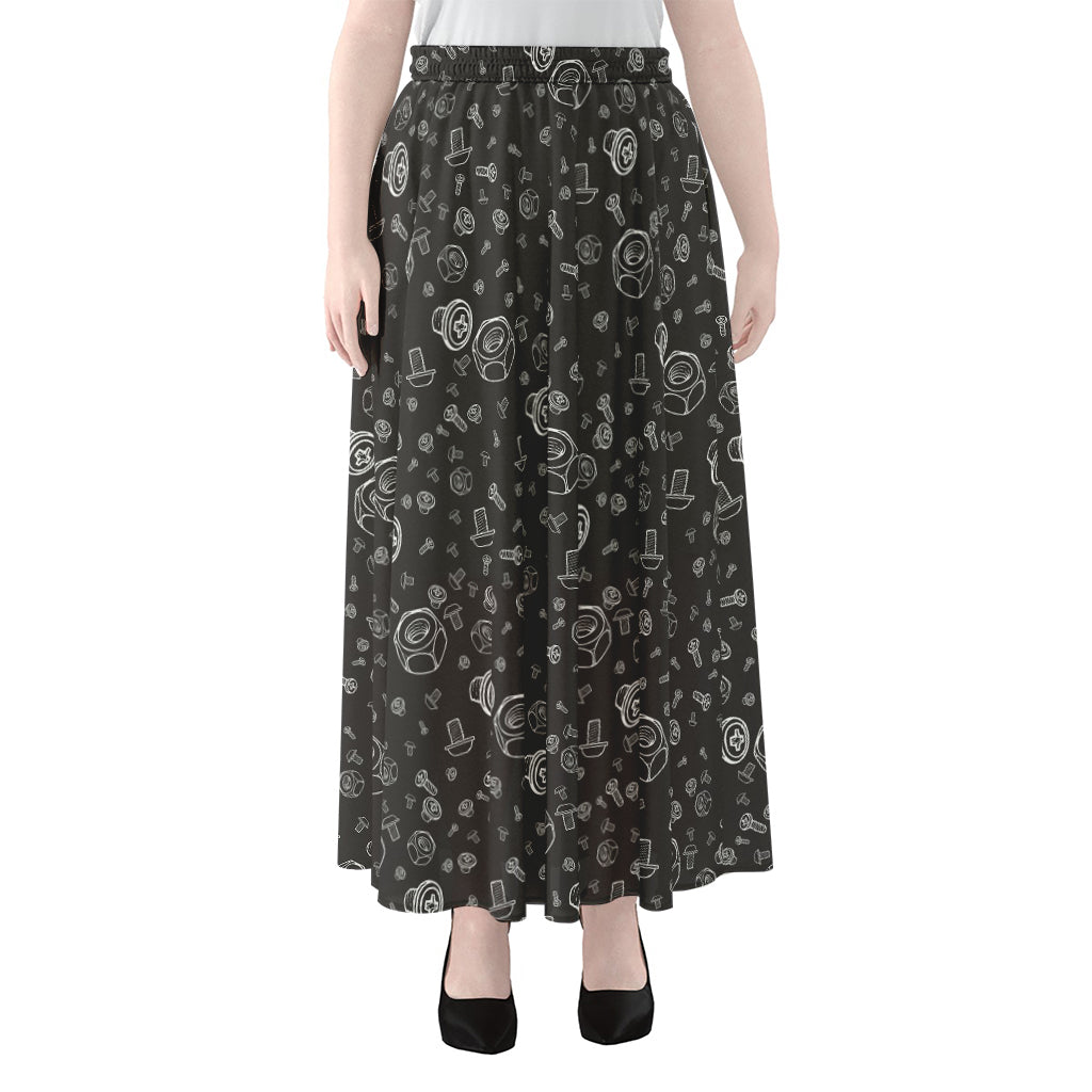 Mechanic Nuts and Bolts Pattern Print Chiffon Maxi Skirt