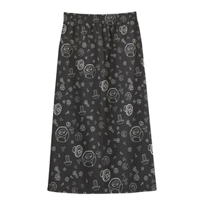 Mechanic Nuts and Bolts Pattern Print Cotton Front Slit Maxi Skirt