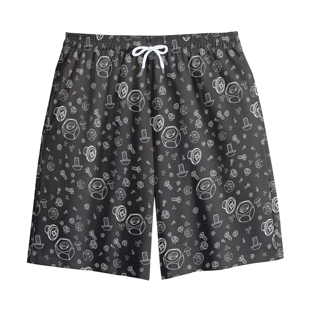 Mechanic Nuts and Bolts Pattern Print Cotton Shorts