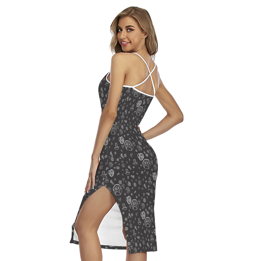 Mechanic Nuts and Bolts Pattern Print Cross Back Cami Dress