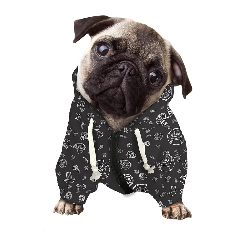 Mechanic Nuts and Bolts Pattern Print Dog Zip Up Hoodie