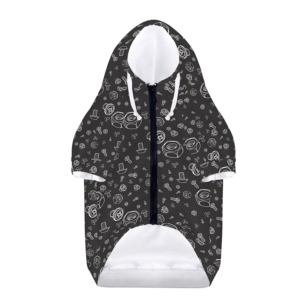 Mechanic Nuts and Bolts Pattern Print Dog Zip Up Hoodie