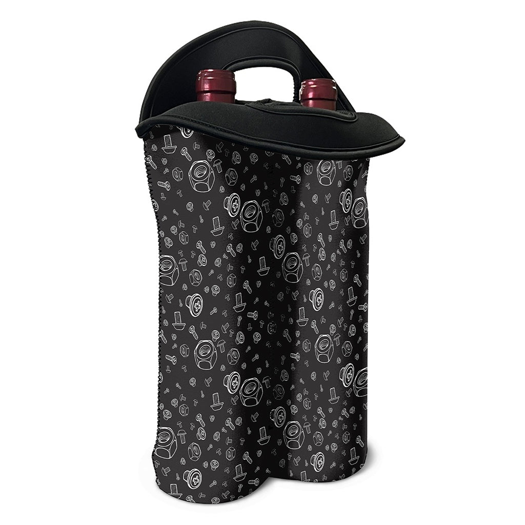 Mechanic Nuts and Bolts Pattern Print Double Neoprene Wine Tote
