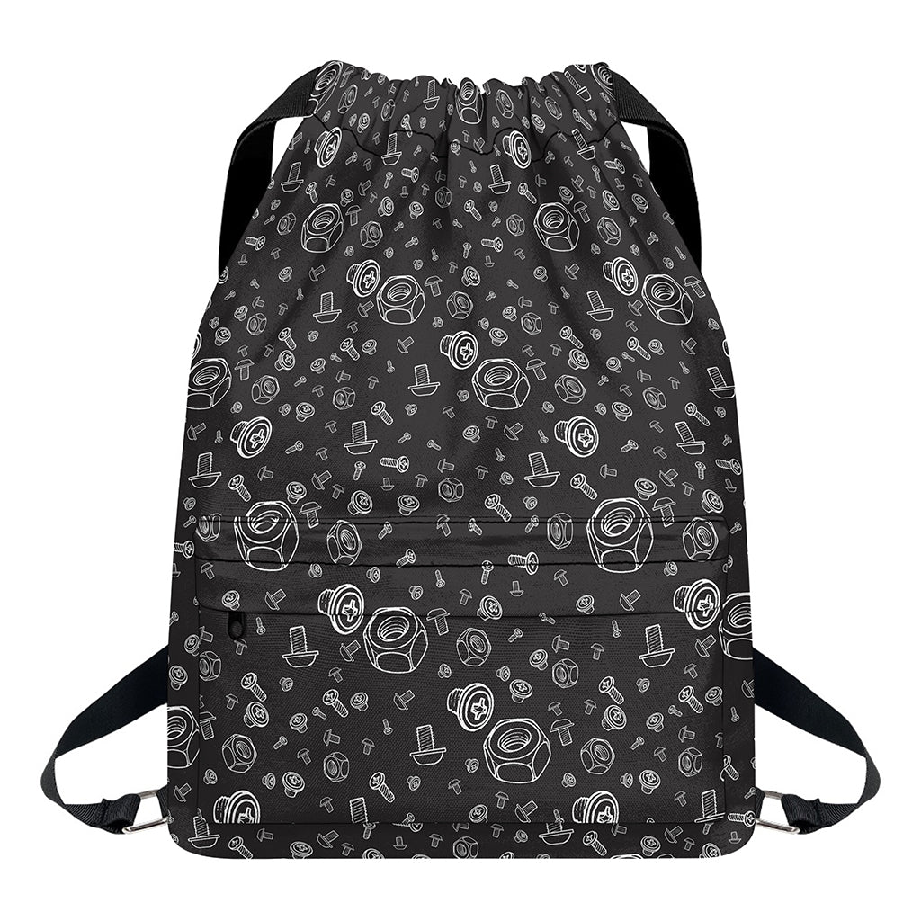 Mechanic Nuts and Bolts Pattern Print Drawstring Backpack