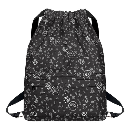 Mechanic Nuts and Bolts Pattern Print Drawstring Backpack