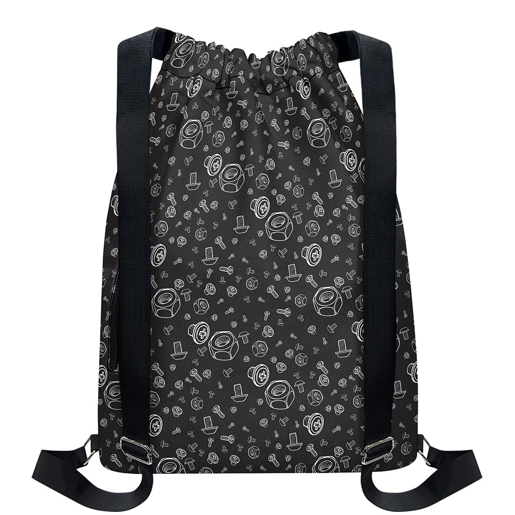 Mechanic Nuts and Bolts Pattern Print Drawstring Backpack