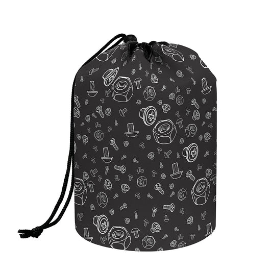 Mechanic Nuts and Bolts Pattern Print Drawstring Makeup Bag