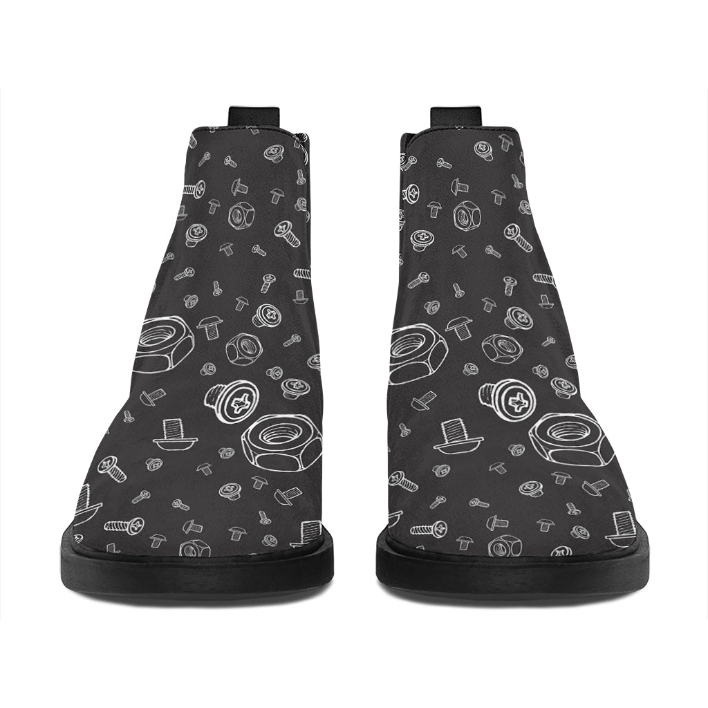 Mechanic Nuts and Bolts Pattern Print Flat Ankle Boots