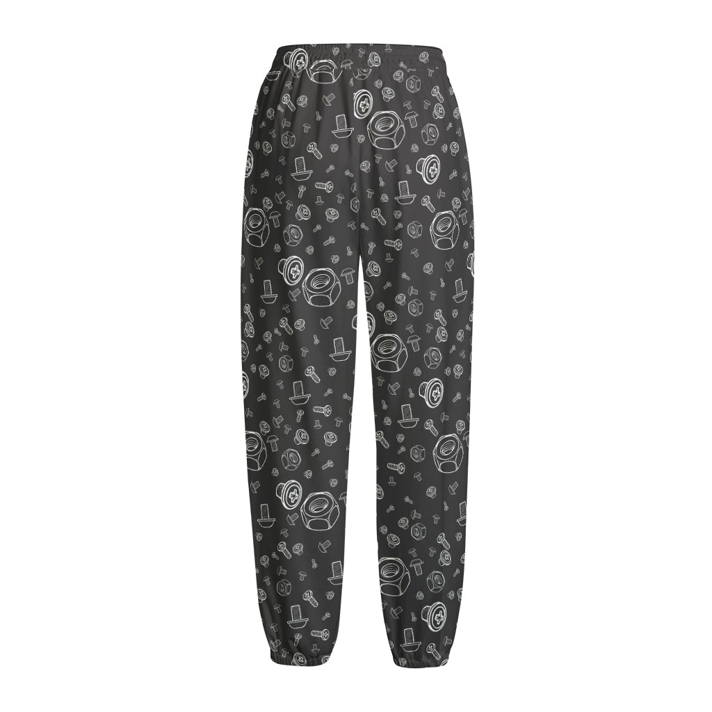 Mechanic Nuts and Bolts Pattern Print Fleece Lined Knit Pants