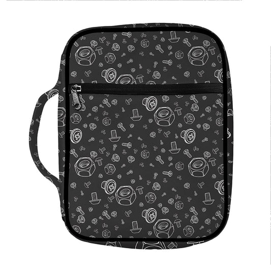 Mechanic Nuts and Bolts Pattern Print Front Pocket Bible Bag