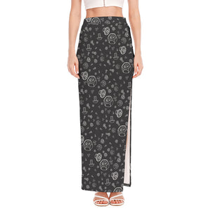 Mechanic Nuts and Bolts Pattern Print High Slit Maxi Skirt