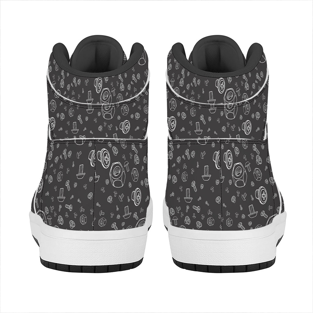 Mechanic Nuts and Bolts Pattern Print High Top Leather Sneakers