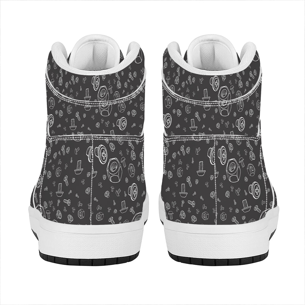 Mechanic Nuts and Bolts Pattern Print High Top Leather Sneakers