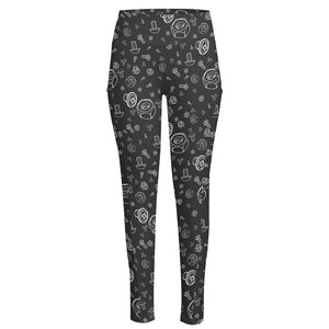 Mechanic Nuts and Bolts Pattern Print High-Waisted Pocket Leggings