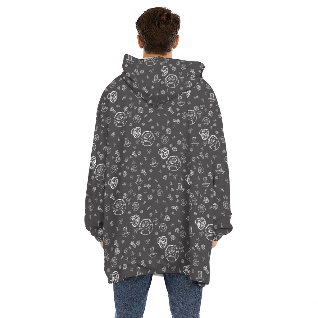 Mechanic Nuts and Bolts Pattern Print Hoodie Blanket