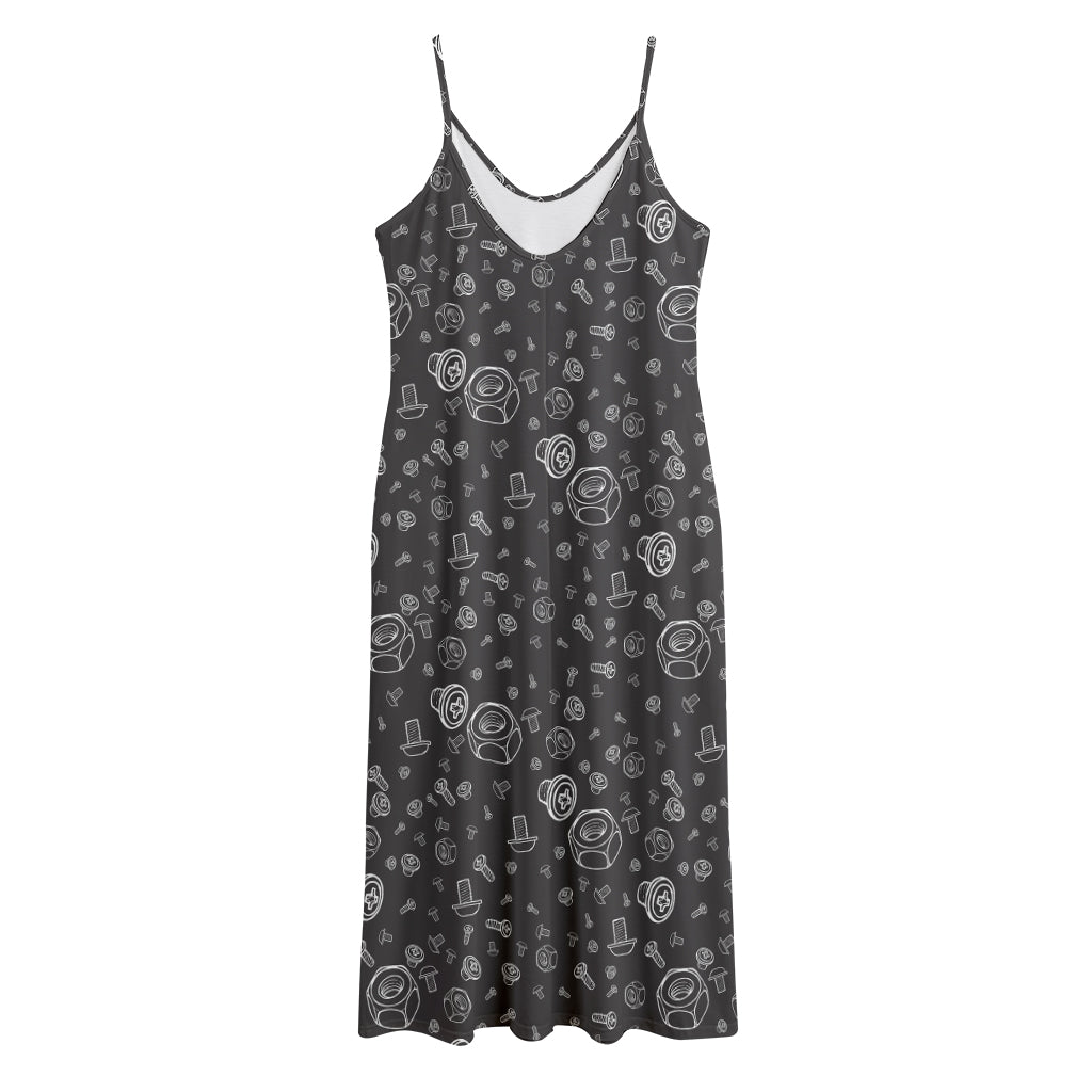 Mechanic Nuts and Bolts Pattern Print Jersey Midi Cami Dress